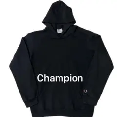 Championチャンピオン無地 パーカー ブラック 袖ロゴ プルオーバー裏起毛