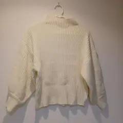 タートルネック オフホワイト S リブ 白