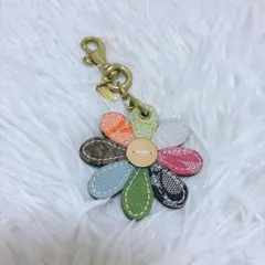 [極美品]COACH コーチ 花型チャーム シグネチャー マルチカラー