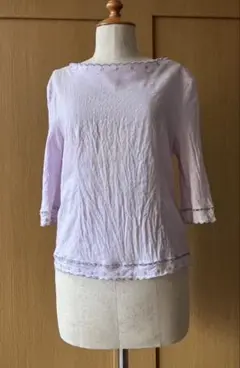 薄紫色 刺繍付き五分袖トップス
