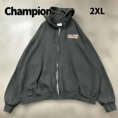 チャンピオンエコ ジップスウェット 2XL 黒 フルジップ カレッジ【8077】