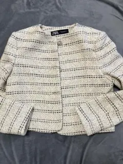 ZARA ツイードジャケット XS ホワイト系