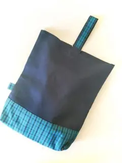 現品発送★濃紺&ファミリアチェック靴袋、シューズバッグ、上履き入れ、上靴　お受験