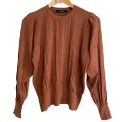 【訳あり】FONCEフォンセ　ニット　セーター　ブラウン　プリーツ　無地　古着