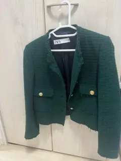 早い者勝ち‼️ZARA ダークグリーン ツイードジャケット