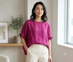極美品✨ドアーズ 高級リネン100% フレンチスリーブブラウス 紫 Oneのサムネイル