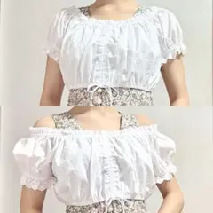 ヨーロッパヴィンテージ クロップド丈チロルブラウス ヨーロッパヴィンテージ フリルデザインチロルブラウス クロップド丈