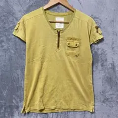 【L1111】 AVIREX ハーフジップTシャツ サイズM イエローのサムネイル