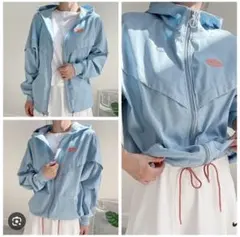 【美品】NIKE ナイキ フルジップパーカー 刺繍ロゴ 水色 S アウトドア