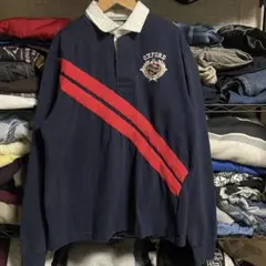 超希少ユーロ古着　公式タグ　オックスフォード大学 ラガーシャツ ネイビーXL表記
