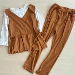キッズ　パンツスーツ　イエローブラウン　セットアップ　3点セット　約150センチ