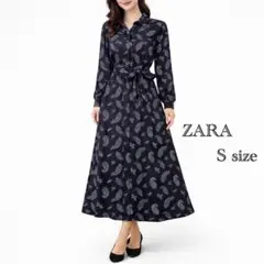 【ZARA】美品✨ ペイズリー柄シャツワンピース ブラック Sサイズ 春服