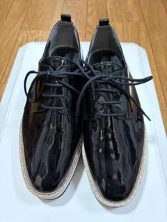 DIANA 23cm 黒 エナメル 厚底レースアップシューズ　2