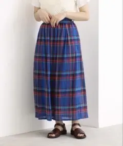 bulle de savon シャーリングチェック ギャザー ロング スカートのサムネイル