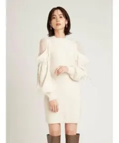 シースルーショルダーミニニットワンピース