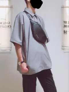 【HARE】半袖ハーフジップシャツ　オーバーサイズ