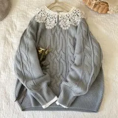 新品★サマンサモスモス★ ケーブル編み＊パフ袖＊ウール混ニットプルオーバー