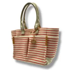 トリーバーチ　キャンバストート　ボーダー　肩掛け　レザー