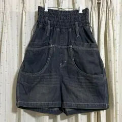 デニム ハーフパンツ オシャレウォーカー シャーリング リボンベルト付きのサムネイル