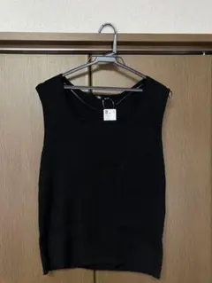 GU リブニットスクエアネックタンクトップ ブラック XXL