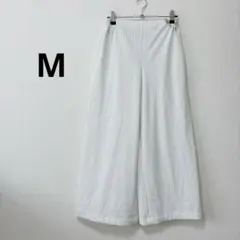 ストライプ ガウチョパンツ 【M】ワイド ストレート 白 黒 綿 オフィス