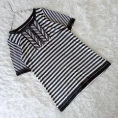 『クレージュ』 (38) 五分袖ボーダーニットソー チュニック ハーフボタン