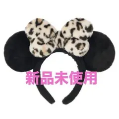 ミッキー耳カチューシャ ヒョウ柄リボン付き
