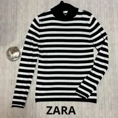 美品 ZARA ザラ タートルネック ボーダー トップス Lサイズ レディース
