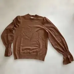 GU ブラウン 長袖サテンスリーブセーター