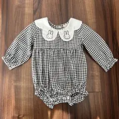 petit main ギンガムチェックロンパース 80 ミッフィー