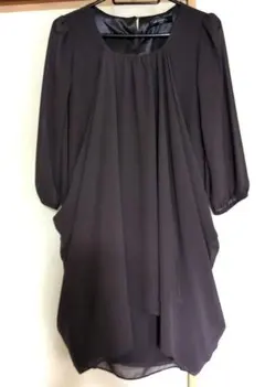 レディース　ドレープトップス　チャコールグレー　七分袖　Lサイズ