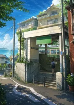 【イラスト】海辺の駅と少女 アートポスター
