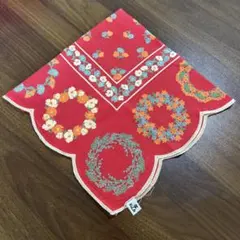 Kii 花柄 ハンカチ レッド系　大判
