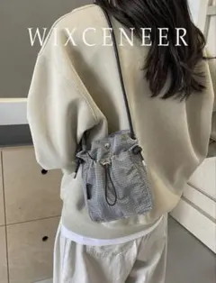 ドローストリング ショルダーバッグ ミニバッグ グレー サコッシュ