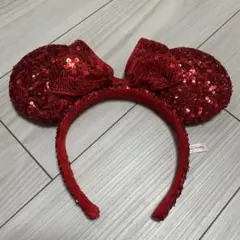 赤いスパンコール ミニー耳カチューシャ