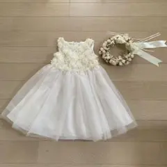 ホワイト ベビードレス 花飾り付き