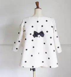 【美品】littlegenne ポルカドットA ライン七分袖トップス　水玉リボン