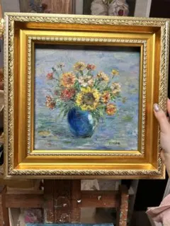 油彩画 バラの花束 金色フレーム - メルカリ