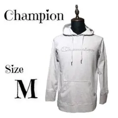 【レア】 海外モデル Champion ロゴ パーカー 【M】 グレー 刺繍
