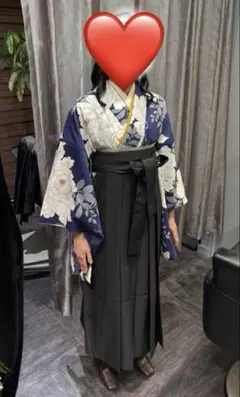 紺色と白の矢羽模様 袴セット 卒業式 大学生 おまけ紐、伊達締め 付け 