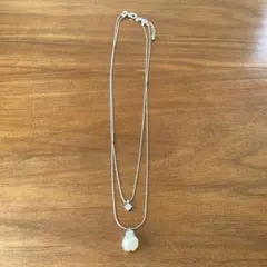 ダブルチェーンネックレス パール&クリスタル