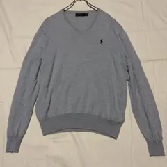 ポロ ラルフローレン Vネック ニット グレー ワンポイント XL