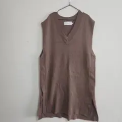 AZUL by moussy ブラウン Vネックニットベストチュニック Fサイズ