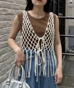 前後2way マクラメフリンジベスト
