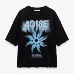 【人気】ZARA グラフィック サマーニット Tシャツ S ダメージ加工 短丈のサムネイル