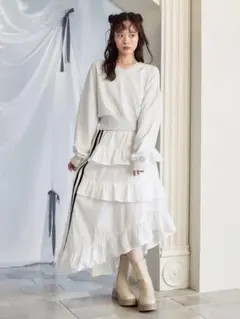 ★AnnMiru アンミル アシンメトリーティアードスカート ホワイト FREE