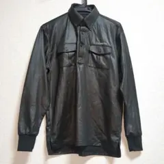 GOLDEN PRIX レザー質感ブラック 長袖ポロシャツ メンズM