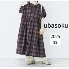 美品】ナチュラン別注、ubasokuウバソクリネンチェックバンドカラー