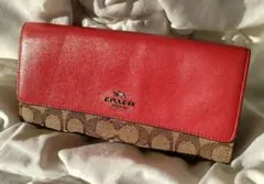 Coach 二つ折り財布 レッド/ベージュ