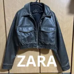 ZARA フェイクレザージャケット クロップド S ダークブラウン
